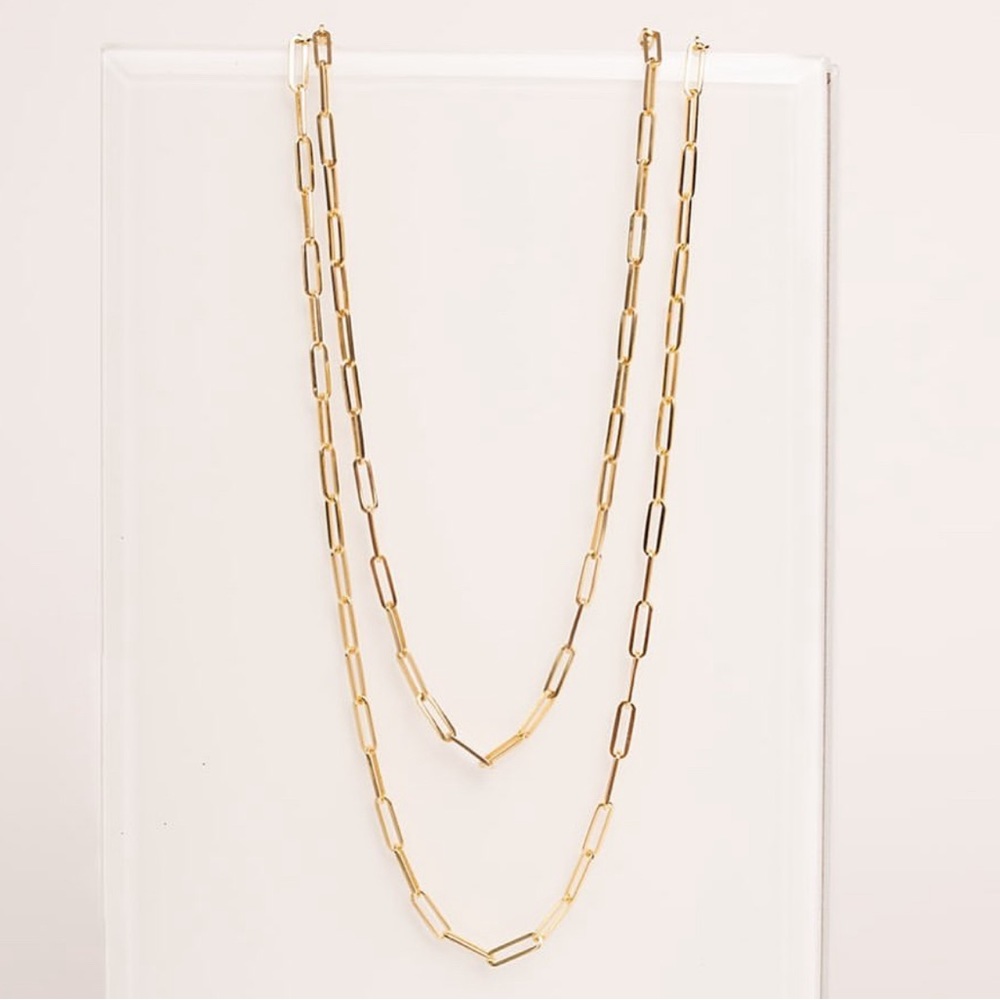 14K Solid Gold Paper Clip Necklace 16”